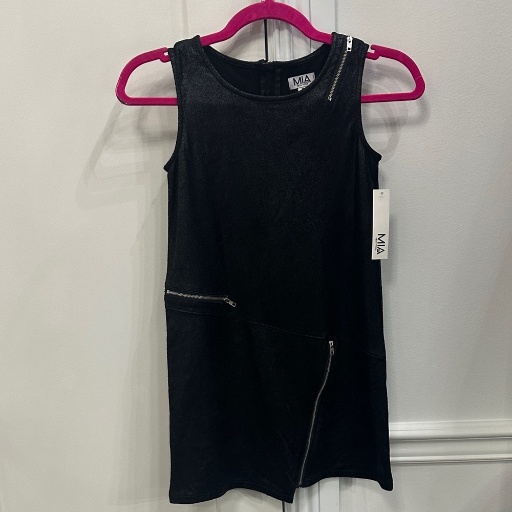 MIA New York Sparkly Sueded Black Kids Dress with Zipper Accents NWT